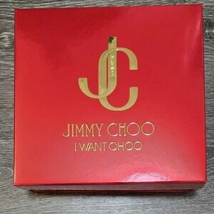 Jimmy Choo Red Gold Gift Box Container Empty Keepsake Box NEW 10"×9"1/2×4"3/4